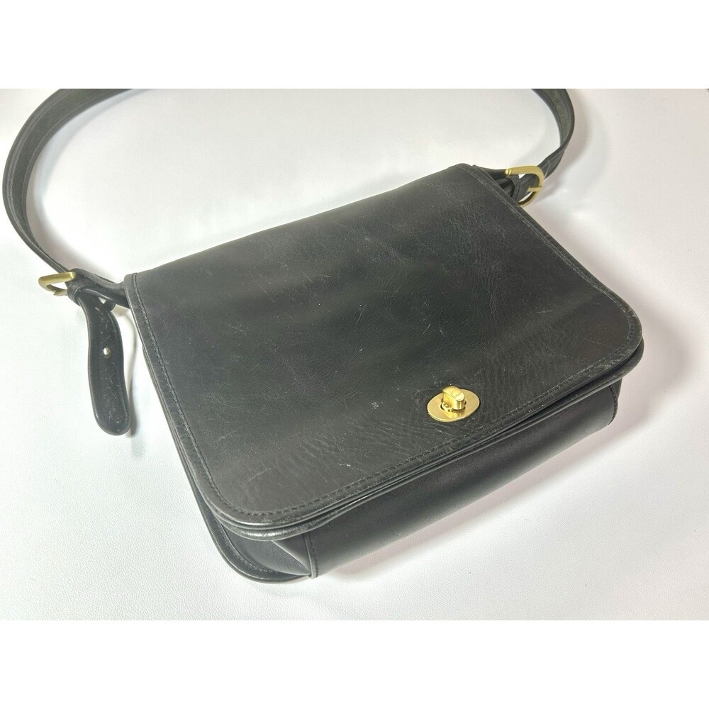 COACH Vintage Crossbody Bag Black Leather Made In Korea Gold Tone Twist Lock - Picture 2 of 16